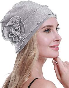 osvyo Chemo Headwear Turban Cap for Women - Cancer Beanie Hair Loss Sealed Packaging, Cotton Light Grey, One Size