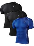 Runhit Men's Shirts Compression Shirts for Men Short Sleeve Workout Shirts Fishing Athletic Running White T Shirts Undershirts 3 Pack Black Blue Black Gray Small