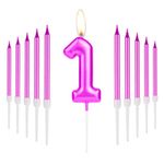 Purple First Birthday Candles, Purple Number 1 Candle for Cake, Purple Thin Party Candles, Purple Cake Candles Cake Toppers for Girls Boys 1st Birthday Party Decorations Wedding Anniversary Supplies