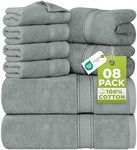 Utopia Towels 8 Piece Premium Towel Set, 2 Bath, 2 Hand, and 4 Wash Cloths, 600 GSM 100% Ring Spun Cotton Highly Absorbent Towels for Bathroom, Gym, Hotel, and Spa, Cool Grey