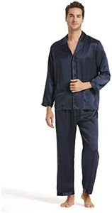 LilySilk Blue Silk Pajamas for Men 2 Piece Set Real 100 Soft Mulberry Sleepwear Lightweight Male Pjs X-Large