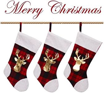 GAOMON 20" Large Christmas Stockings, 3PCs Red Buffalo Plaid Xmas Stockings with Elk Pattern, Hanging Ornaments for Xmas Tree Fireplace Wall Decor, Surprise Gift Bags for Family Members