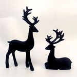 Bonlting 2 Pack Resin Christmas Reindeer Figurines Deer Statues Elk Sculpture Deer Ornaments for Living Figurine Statues TV Cabinet Home Office Wine Cabinet Decoration (Black)