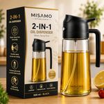 Misamo Enterprise 2-in-1 Glass Oil Dispenser & Sprayer for Cooking, 500ml Olive Oil Spray Bottle with Handle, Fine Mist & Pour Spout, Leak-Proof for Air Fryer, Salad, BBQ & Kitchen (Black)