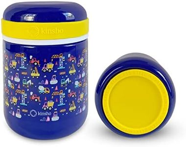 kinsho Kids Thermal for Hot Food Soup, Lunch Container Jar for Little Boys Toddlers Baby, Blue Trucks