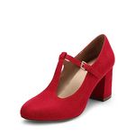 DREAM PAIRS Low Chunky Heels for Women DPU211 T-Strap Mary Jane Pumps Closed Toe Wedding Dress Shoes Red Size 9