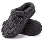 HomeTop Men's Warm Bedroom Memory Foam Slipper Fuzzy Sherpa Lined Slip on House Shoes with Anti-Skid Rubber Sole (11-12, Dark Gray)