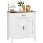 HOMCOM Sideboard with 1 Drawer 1 Storage Cabinet, Buffet Cabinet with Barn-Style Doors and Adjustable Shelf, Farmhouse Kitchen Cabinet, White