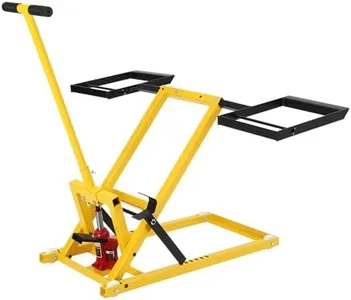 Lawn Mower Lift Jack, Lawn Tractor Lift Jack for Garden Tractors, Zero Turn Mower, Riding Lawn Mowers Maintenance, Mower Lift with Hydraulic 26-1/2 in Lift Height, 500lb Lifting Capacity, Yellow