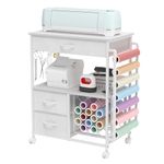 VENNQD Storage cart Compatible with Cricut Machines Stand Cutting Machine Stand with Drawers and Vinyl Roll Holder Rolling Craft Cabinet Table for Cricut Craft Workstation for cart Craft Room (White)