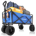 EchoSmile Heavy Duty 350 Lbs Capacity Collapsible Wagon, Outdoor Folding Camping Wagons, Grocery Portable Utility Cart, Adjustable All Terrain Shopping Cart with Big Wheels,Blue