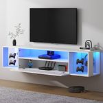 soges Floating TV Stand Entertainment Centre with LED Lights, LED Media Console TV Cabinet with 2 Headphone & 4 Gaming Handle Hooks, Wall Mounted TV Table with Cable Management, 10CZSMHGS0652-New