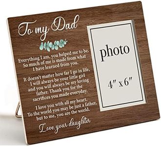 Zauly to My Dad Wooden Picture Frame Gift from Daughter, Father Love Quote Wood Photo Frame Gifts for Father's Day Birthday Christmas, Tabletop and Wall Mounting, 4x6 Inch Photo