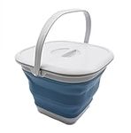 SAMMART - 8.5L Collapsible Square Handy Bucket with Lid/Foldable SquareWater Pail with Lid/Portable Tub with Handle and Lid. Size 31x31cm (Grey/Steel Blue, 1)