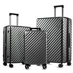 LUGGEX Luggage Set 3 Piece with Wheels - Polycarbonate Expandable Hard Shell Luggage - Travel Luggage TSA Approve (Black Suitcase Set)