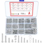 Xiaheipi 720 Pcs M3 M4 M5 Galvanized Screws with Nuts and Washers Assortment Set, Assorted Cross Pan Head Machine Screws Nuts and Bolts Set for Home Office Industrial Electronic (A)