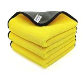 SOFTSPUN Microfiber Double Layered Cloth 800 GSM, 30X40 Cms 3 Piece Towel Set Yellow+Grey! Extra Thick Microfiber Cleaning Cloths Perfect for Bike Auto Cars Both Interior and Exterior.