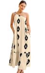 CCTOO Women's Floral Print Maxi Dress 2024 Sleeveless Summer Knot One Shoulder Flowy Boho Dresses with Pockets, Beige, XL