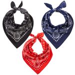 Bandana For Men & Women - Black, Red And Blue Set of 3 Bandanas - Headband Cotton Bandanas Paisley Scarf - Hair Bandanas For Women - Pirate Novelty Bandanas Head Scarf for Men - Headwear Neckwear