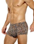 Casey Kevin Men's Sexy Ice Silk Underwear Low Rise Print Breathable Boxer Briefs Microfibre Trunk Stretch Boxer Shorts, B2-leopard-AK3021, L