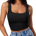 RIROW Tank Tops Women Black Cropped Scoop Neck Workout Ladies Sleeveless Basic Shirt 2024 New M