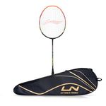 Li-Ning Turbo 99 Carbon Fibre Strung Badminton Racket with Full Racket Cover (Black/Lime/Orange) | For Intermediate Players | 84 grams | Maximum String Tension - 30lbs