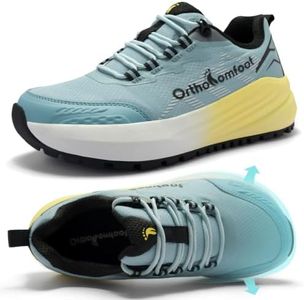 OrthoComfoot Women's Arch Support Non Slip Trail Sneakers, Wide Orthopedic Hiking Shoes, Lightweight Breathable Footwear for Hiking & Travel, Light Blue Size 10