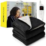 MONHOUSE Heated Throw - Electric Blanket - Digital Controller - Timer up to 9 hours, 9 Heat Settings, Auto Shutoff - Machine Washable - Single 130X160cm - BLACK SHEARLING