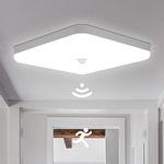 Combuh LED Ceiling Light with Motion Sensor 30W 2400LM Daylight White 6500K Square Ceiling Lamp with PIR Motion Detector for Bathroom, Garage, Corridors, Stairway, Balcony 25 * 25 * 4CM