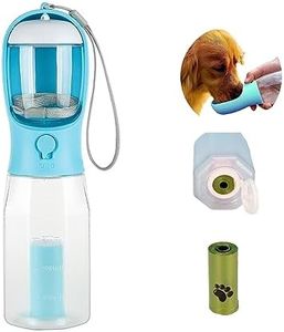 Dog Water Bottle 3 in 1, Leak Proof Portable Pet Water Bottle with Food Container and 3 Pcs Trash Bag, Outdoor Portable Water Dispenser for Cat, Rabbit, Puppy for Walking, Hiking, Camping, Travel(600ml)