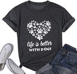 Womens Heart Dog Paw T Shirts Funny Saying Dog Lover Gifts Tee Shirt Casual Dog Mom Letter Print Top Blouse, Deep Gray, X-Large