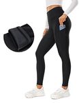 CRZ YOGA Women's Thermal Fleece Lined Leggings High Waisted Warm Winter Yoga Pants with Pockets - 28 Inches Black 16