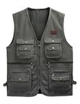 Sukany Men's Multi Pockets Cotton Outdoor Safari Fishing Vest Utility Photo Gilet Travel Journalist Hunting Hiking Jacket Waistcoat Army Green M