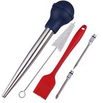 Kalsreui Turkey Baster Set, 18/8 Stainless Steel Turkey Baster Syringe for Cooking, Meat Injector Baster with 2 Needles & 2 Cleaning Basting Brush, Baster for Flavor Meat Poultry, Beef&Chicken Blue