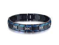 2-Tone Black Blue Stainless Steel Triple Moon Pentagram Link Bracelet Pagan Wicca Witch Jewellery for Men Boy Gothic Jewellery, 8.2"