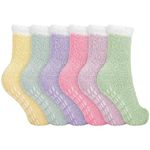 Fanshiontide 6 Pairs Women Fluffy Slipper Socks,Winter Warm Cosy Bed Fuzzy Socks with Grips,Non Slip Grip Socks Soft House Sleep Socks for Women Girls