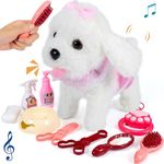 GOBRILLFUN Interactive Plush Puppy Toy with Remote Control - Electronic Stuffed Animal Dog can Walks, Barks & Wags Tail, 10 Pcs Pet Care Playset - Robot Dog for 3-6-Year-Old Kids