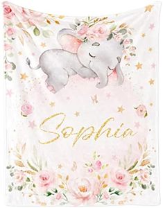 Personalized Elephant Blanket with Name for Girl, Custom Name Blanket for Teen, Soft Flannel Pink Elephant Blankets Customized Gift for Birthday 50"x60"