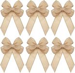 Xinnun 6 Pcs Christmas Burlap Bows Knot Handmade Ribbon Bows Natural Rustic Burlap Wreath Decorative Bowknot Ornament for Christmas Decorate Tree Festival Holiday Party Supplies (Beige, Plain Style)