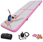 COLCYSE 10ft Air Gymnastics Track Tumbling Mat/ Inflatable Tumble Track Gym Mat for Home Use/Training/Cheerleading/Yoga/Water Fun, Pink, 10ftx3.3ftx4in(3x1x0.1M)