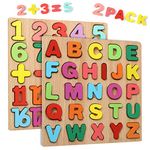 wgde toy Wooden Puzzles for 2 3 4 Year Old Kids Toddlers, Toys Gifts for 2 3 4 Year Girls Boys Toddlers Alphabet Number Puzzles Set for Children Toddlers Learning Toys Gifts for Age 2 3 4 Girls Boys