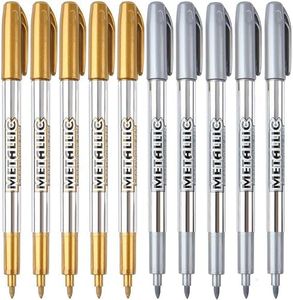 MyLifeUNIT Metallic Marker Pens, 10-Pack Metallic Gold Silver Permanent Markers, Fine Point (5 Gold 5 Silver)
