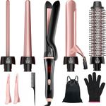 5 in 1 Curling Iron, Curling Wand Set with Thermal Brush Flat Iron Hair Straightener Interchangeable Ceramic Barrels (0.35"-1.25") Instant Heat Up for Waves Dual Voltage Hair Curler, Gifts for Women