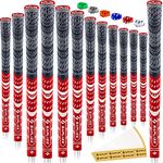 SAPLIZE Golf Grips, Standard/Midsize, 13 Grips with 15 Tapes, Cord Rubber, Golf Club Grips, Mid Size, Red