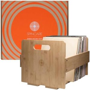SPINCARE Caja de Almacenamiento para Discos de Vinilo | Caja de Exhibición de Madera de Bambú Premium Álbumes de Vinilo de 12 pulgadas | Capacidad para Hasta 80 Discos de Vinilos