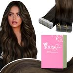 YoungSee Tape in Extensions Balayage Brown Tape in Hair Extensions Human Hair Dark Brown with Medium Brown Tape in Real Hair Extensions Ombre 16 Inch 20pcs 50g Tape on Hair Extensions