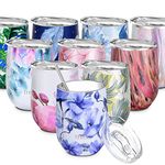 Stainless Steel Insulated Wine Tumbler - THILY Stemless Wine Glass with Sliding Lid and Straw, Cute Travel Cup Keep Coffee and Cocktails Cold, Iridaceae