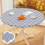 smiry Round Picnic Tablecloth, Waterproof Elastic Fitted Table Covers for 36" - 44" Tables, Wipeable Flannel Backed Vinyl Tablecloths for Camping, Indoor, Outdoor, Grey Morocco