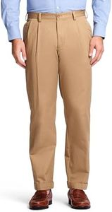 IZOD Men's American Chino Pleated Pant, English Khaki, 40W x 32L