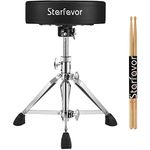 Starfavor Drum Throne Height Adjustable Padded Seat Drum Stool, with 5A Drumsticks Double Braced Anti-Slip Feet Swivel Drum Chair for Kids and Adults, ST-400B